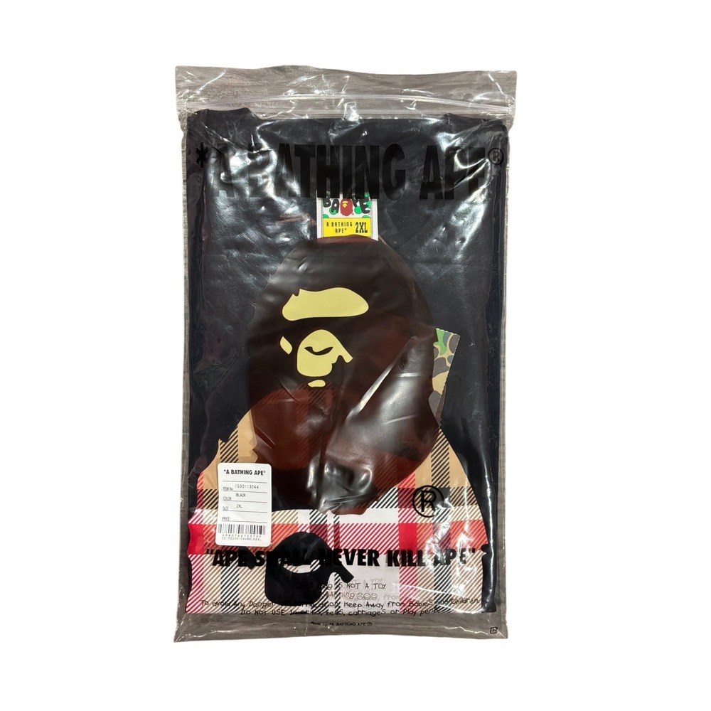 A Bathing Ape BAPE Plaid Ape Head Logo Black T-Shirt 2XL 1G30113044 NEW